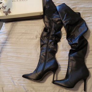 Womens faux leather thigh hi boot
